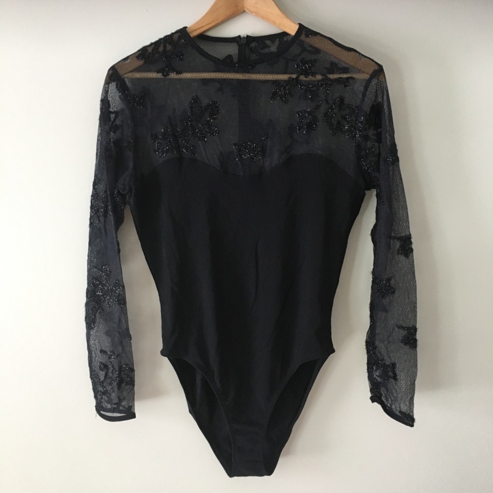 Vintage Sheer Lace Black Bodysuit